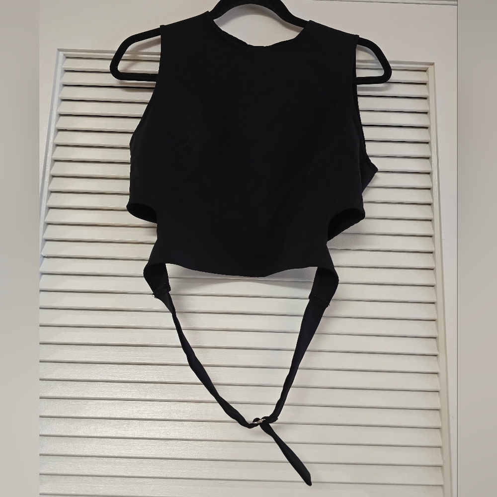 Zara - Black Sleeveless Lower Open Back Crop Top With Silver Buckle Detail